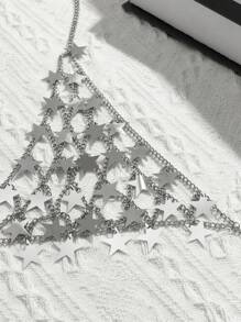 1入流光星形亮片＆彩虹鑲嵌流蘇裝飾身鏈,適合女性穿著在節日、夜店派對或裙裝上,非常華麗 - 銀色 - 查看 4