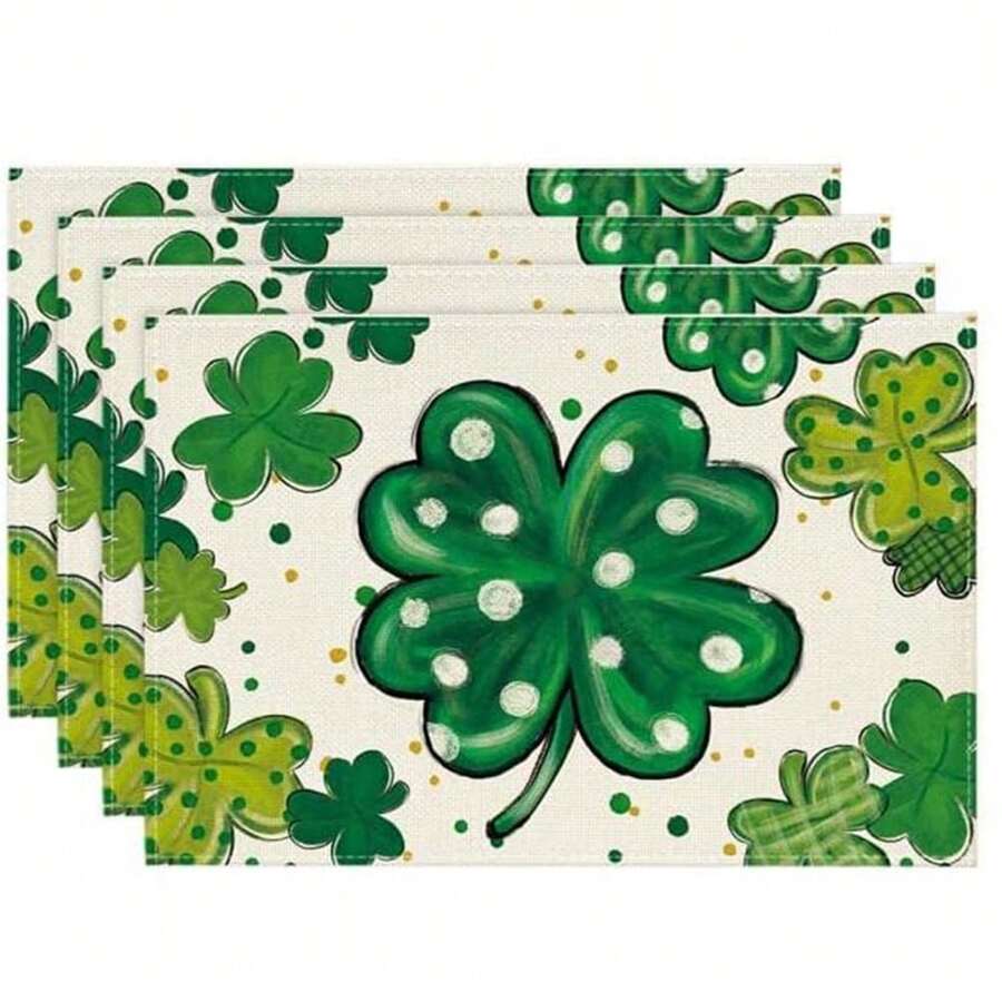 1 Tấm Lót Bàn Ăn Ngày Thánh Patrick Của Người Ireland Họa Tiết Cỏ Ba Lá 12x18 Inch Cho Bữa Tiệc Trang Trí Nhà Bếp Ăn Uống - cỏ ba lá lớn - Xem 1