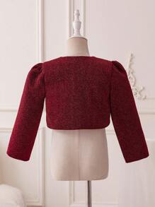 Tween Girl Red Embroidered Mesh Dress Suit With Jacket, New Year Outfit - Burgundy - View 6