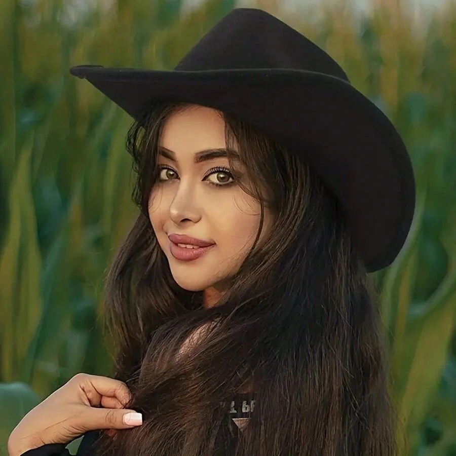 1pc Western Cowboy Hat With Rolled Brim And Jazz Style, Retro Hat - Black - View 1