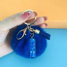1 Pc Alphabet Initial Letter Keychain Cute Plush Key Chain Cute Sequins Resin Key Chain Ring Bag Backpack Charm Car Hanging Pendant Women Girls Gift Wallet And Handbag Accessories Keychain With Tassels Alphabet Initial Letter A-Y Plush Keychain Plushie Pom Poms - Blue - View 14