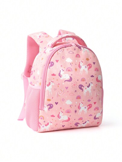 1 Pc Children's Cute Pink Unicorn Backpack, Waterproof Kawaii Cartoon Backpack, School Bag With Front Pocket And Adjustable Shoulder Strap, Suitable  And Daily Commuting