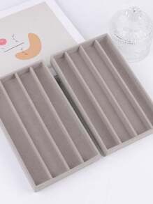 1pc Gray Velvet Jewelry Box Tray, Jewelry Display Storage Case For Rings, Earrings, Necklaces, Bracelets - Grey - View 10