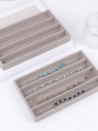 1pc Gray Velvet Jewelry Box Tray, Jewelry Display Storage Case For Rings, Earrings, Necklaces, Bracelets