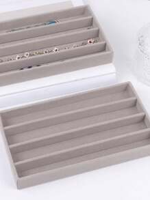 1pc Gray Velvet Jewelry Box Tray, Jewelry Display Storage Case For Rings, Earrings, Necklaces, Bracelets - Grey - View 6