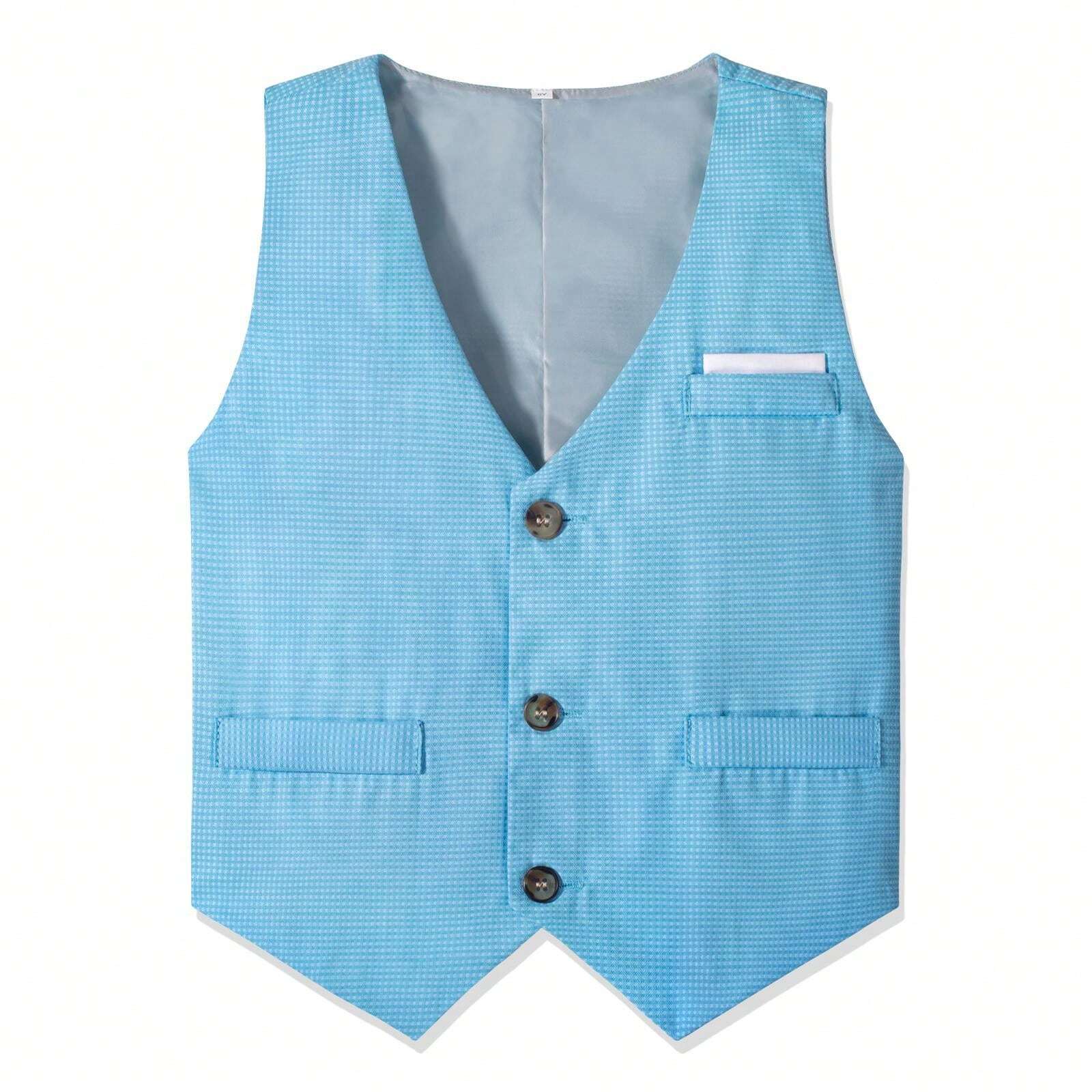 Young Boy Slim Fit Formal Suit, New Style Boy's White Shirt, Plaid Vest