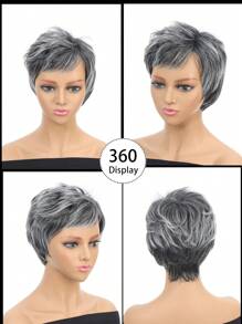 Pelucas sintéticas cortas para mujeres, cabello corto y esponjoso con color intermedio en degradado plateado natural, pelucas de belleza eternas para mujeres mayores para uso diario - Color Piano - Ver 7