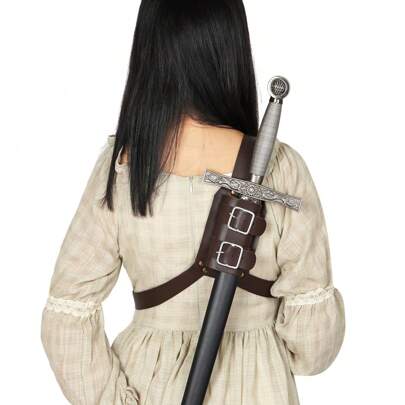 1pc Brown Vintage Medieval Sword Sheath, Gothic Style Viking Belt Harness, Halloween Stage Performance Prop, Fit For Regular Blade Size, Please Check Size Guide