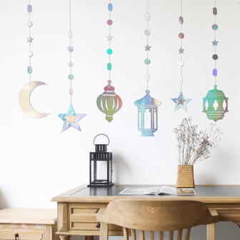 1 套/6 件节日主题派对装饰 - 星星和月亮形灯笼、氛围装饰、花环、家居装饰、房间装饰、墙壁装饰