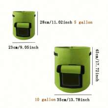 1pc 5/7/10 Gallon Sweet Potato Planting Bag, Felt Potato Planting Bucket Round Nutrient Bowl Plant Grow Bag For Vegetable Potato Sprouting, Garden Planting Bag, Vegetable Growing Bag, Fabric Bag - Green - View 2