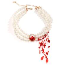 1 bộ Kết cườm & Ngọc trai Giả Dây chuyền & Vòng tay & Hoa tai Gô-tích Vintage Phong cách Nhỏ giọt Máu Tua Vòng đeo cổ Bộ trang sức - Bộ giọt máu đính cườm - Xem 14