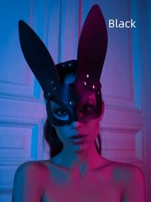 1pc Black Sexy Rabbit Ear Eye Mask, Leather Bondage Fetish Mask For Bunny Costumes - Black - View 7