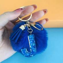 1 Pc Alphabet Initial Letter Keychain Cute Plush Key Chain Cute Sequins Resin Key Chain Ring Bag Backpack Charm Car Hanging Pendant Women Girls Gift Wallet And Handbag Accessories Keychain With Tassels Alphabet Initial Letter A-Y Plush Keychain Plushie Pom Poms - Blue - View 11
