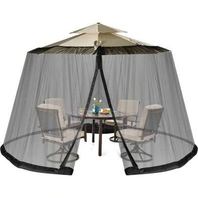 Parasol Klamboe, Patio Paraplu Net met 2 Deuren Dubbele Rits Verstelbaar Insectennet voor 8-10 Paraplu Parasol Cover Net Beige (zwart)
