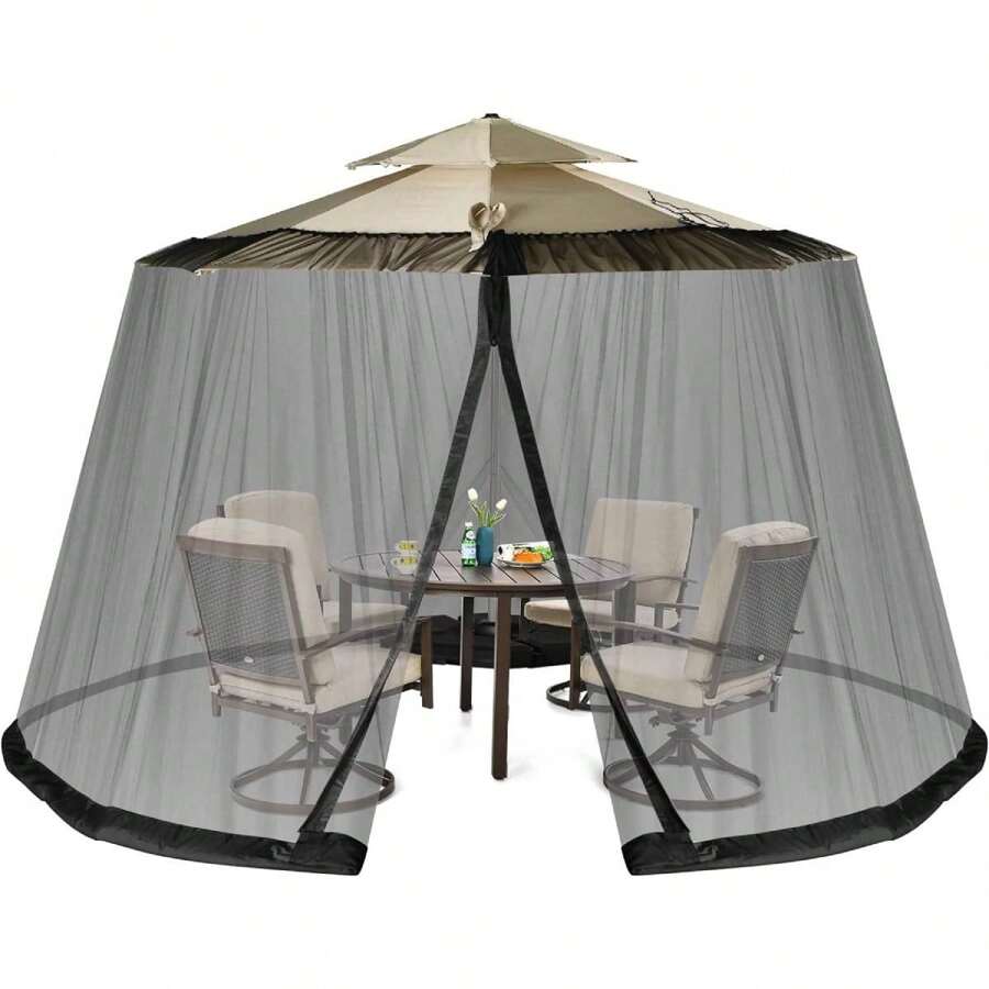 Parasol Mosquito Net, Patio Umbrella Net With 2 Doors Double Zipper Adjustable Insect Net For 8-10 Umbrella Parasol Cover Net Beige (Black) - Black - View 1