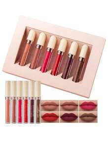 HANDAIYAN  6 Piezas Pintalabios Mate de Larga Duració Barras de Labios Impermeable Kit para Mujeres San Valentín Cumpleaños,Matte Liquid Lipstick 6PCS Nude Brown Velvety Lip Gloss Kit Long-Lasting Wear Non-Stick Cup and Not Fade Lipstick Set for All Undertone ,Pintalabios Mate - Beis - Ver 6