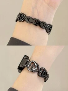 1 pièce Bracelet de montre à double forme de cœur avec strass, boîtier de protection métallique, accessoire 2 en 1. Convient pour les modèles de bandes 9/8/7/6, style d' unisexe, compatible NFC avec Band 10