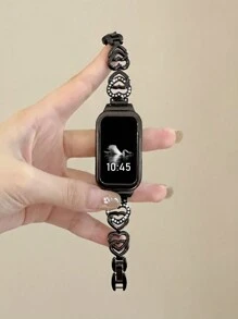 1 pièce Bracelet de montre à double forme de cœur avec strass, boîtier de protection métallique, accessoire 2 en 1. Convient pour les modèles de bandes 9/8/7/6, style d' unisexe, compatible NFC avec Band 10