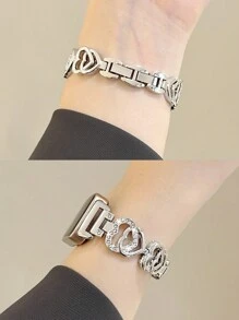 1 pièce Bracelet de montre à double forme de cœur avec strass, boîtier de protection métallique, accessoire 2 en 1. Convient pour les modèles de bandes 9/8/7/6, style d' unisexe, compatible NFC avec Band 10