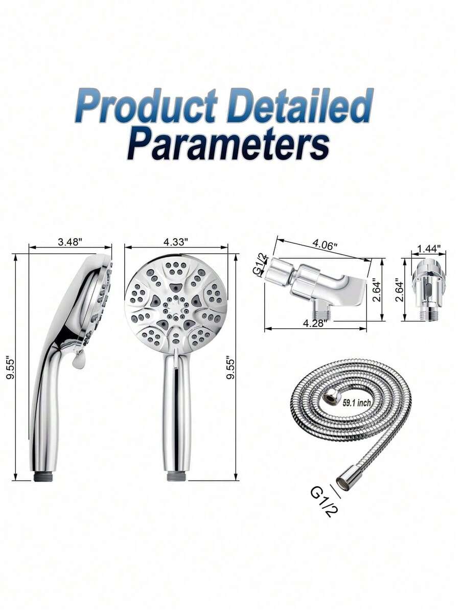 High Pressure Handheld Shower Head 6Settings Powerful Water Spray