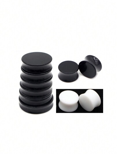 2 Pieces 3mm-50mm Big Size White Black Acrylic Saddle Ear Plug Saddle Expander Stretcher Piercing Ear Gauge Kit Body Jewelry