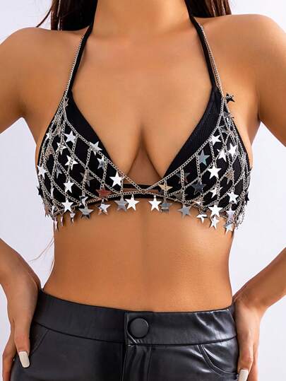 1 Miếng Tuyệt đẹp Sáng bóng Hình ngôi sao Kim sa & Cầu vồng Pha lê Trang trí rìa Dây chuyền cơ thể Đối với phụ nữ , Hoàn hảo Đối với Lễ hội Quần áo , Hộp đêm Buổi tiệc Váy