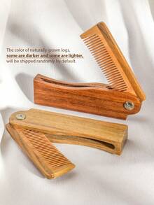 1pc Natural Green Sandalwood Folding Comb For Women Men Hair Beard Grooming, Multifunctional Portable Comb - Brown - View 4