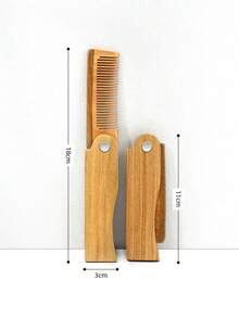 1pc Natural Green Sandalwood Folding Comb For Women Men Hair Beard Grooming, Multifunctional Portable Comb - Brown - View 3