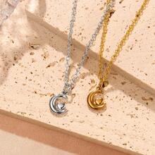 1入不鏽鋼珠寶新月和心形吊墜項鍊,真空電鍍和耐色性 - 銀色 - 查看 2