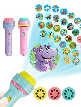 投影手電筒【6張投影片隨機提供48個內容】-投影識別/早期教育/通過旋轉簡易更換投影圖片/親子互動/即時且有趣