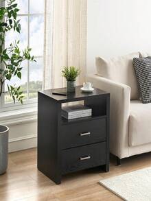 Nightstand With LED Lights,Night Stand / Bedside Table With 2 Drawers And Open Storage,Modern End Side Table For Bedroom - Black - View 5