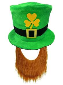 聖派翠克節帽子,聖派翠克節派對三葉草高頂帽,聖派翠克節愛爾蘭配件幸運小精靈帽子有鬍子 - 綠色 - 查看 1