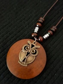 1入組復古風格木頭合金貓頭鷹長款女性項鍊 - 彩色 - 查看 10