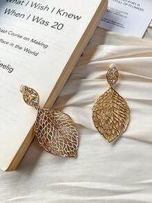 1 đôi Của Quá quắt Vàng Rỗng Lá cây Ly Pha lê Hoa tai Đồ trang sức Kẹp tai Thích hợp Đối với Của phụ nữ Mặc hàng ngày Và Bạn gái Món quà - Vàng - Xem 2