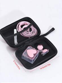 6pcs/Set Pink Heart Shaped Cable Organizer Bag & Earphone Case, Cartoon Cute Portable Data Cable Protector Charger Protector - Pink - View 3
