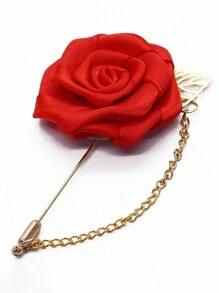 1pc Groom's Satin Lapel Pin With Chain, Golden Leaf & Rose Design For Men's Suit, Suit Decoration For Groomsman, Best Man, Dancing Party, Banquet Valentine's Day Valentines