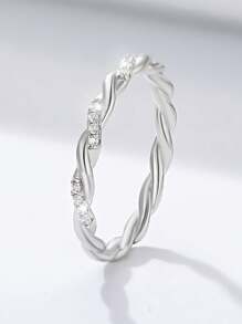 ESBERRY 1 PC Loose Twisted Minimalist Ring Ladies Jewelry S925 Sterling Silver White Gold Plated Fine Jewelry Daily Wear Gifts - Silver - View 1