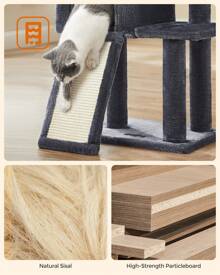 Feandrea Cat Tree, 46.5in Cat Tower For Indoor Cats, Kittens, Multi-Level Plush Cat Condo, 16.5 X 12.6 X 46.5 Inches, Scratching Post, Ramp, 3 Removable Pompom Sticks, Cat Cave,Dark Grey, Light Grey - Than xám - Xem 5