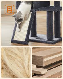 Feandrea Cat Tree, 46.5in Cat Tower For Indoor Cats, Kittens, Multi-Level Plush Cat Condo, 16.5 X 12.6 X 46.5 Inches, Scratching Post, Ramp, 3 Removable Pompom Sticks, Cat Cave,Dark Grey, Light Grey - Than xám - Xem 6
