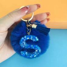 1 Pc Alphabet Initial Letter Keychain Cute Plush Key Chain Cute Sequins Resin Key Chain Ring Bag Backpack Charm Car Hanging Pendant Women Girls Gift Wallet And Handbag Accessories Keychain With Tassels Alphabet Initial Letter A-Y Plush Keychain Plushie Pom Poms - Blue - View 25