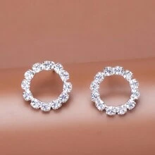 Fashionable Full Rhinestone Circle Earrings For Women, Versatile Daily Accessory - Silver - View 10