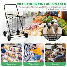 Foldable Shopping Cart, Portable Transport Cart Made Of Durable Steel Frame Construction With Flexible Wheels & Ergonomic Handle, Foldable Multi-Purpose Cart For Shopping, Camping (Black) - Black - View 4