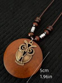 1入組復古風格木頭合金貓頭鷹長款女性項鍊 - 彩色 - 查看 2