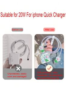 Bộ 5 dây bảo vệ cố định bằng laser hình sóng nước họa tiết hoa màu xanh dài 1,5m dành cho cáp dữ liệu và đầu sạc, tương thích với dòng 12/13/14, cáp dữ liệu sạc nhanh 20w - Nhiều màu - Xem 5