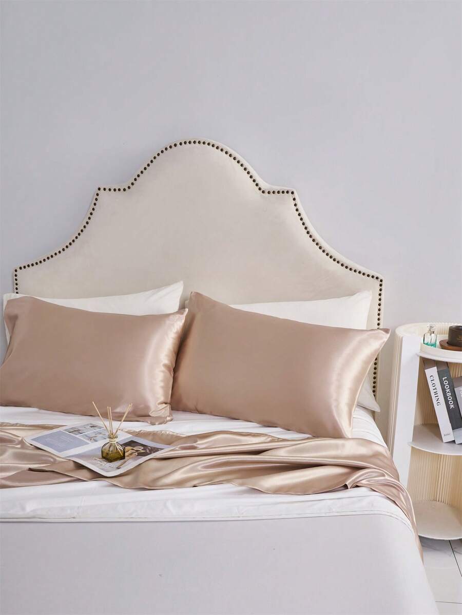 2 件卡其色緞面枕頭套,適合頭髮和皮膚,枕頭套 2 件套,豪華柔軟緞面枕套 - 卡其色 - 查看 1