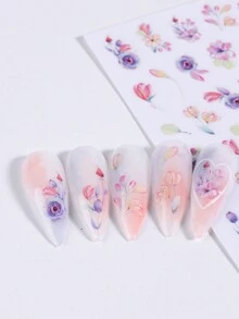 2入組藍色海洋動物美甲貼紙3d海豚浪花紫色花美甲貼紙自粘美甲裝飾配件,適用於女孩和女性 - 彩色 - 查看 6