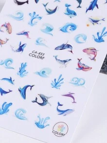 2入組藍色海洋動物美甲貼紙3d海豚浪花紫色花美甲貼紙自粘美甲裝飾配件,適用於女孩和女性 - 彩色 - 查看 7