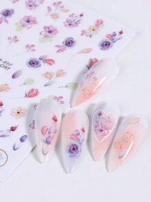 2入組藍色海洋動物美甲貼紙3d海豚浪花紫色花美甲貼紙自粘美甲裝飾配件,適用於女孩和女性 - 彩色 - 查看 5