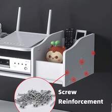 1pc Wall Mount Wifi Router Storage Bracket With Dvd/Media Projector Shelf For Living Room Organizer, Hollow Out, Cable Management - White - View 8