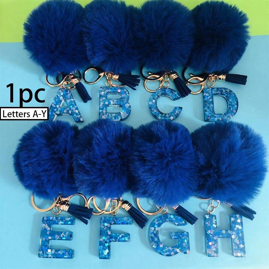 1 Pc Alphabet Initial Letter Keychain Cute Plush Key Chain Cute Sequins Resin Key Chain Ring Bag Backpack Charm Car Hanging Pendant Women Girls Gift Wallet And Handbag Accessories Keychain With Tassels Alphabet Initial Letter A-Y Plush Keychain Plushie Pom Poms